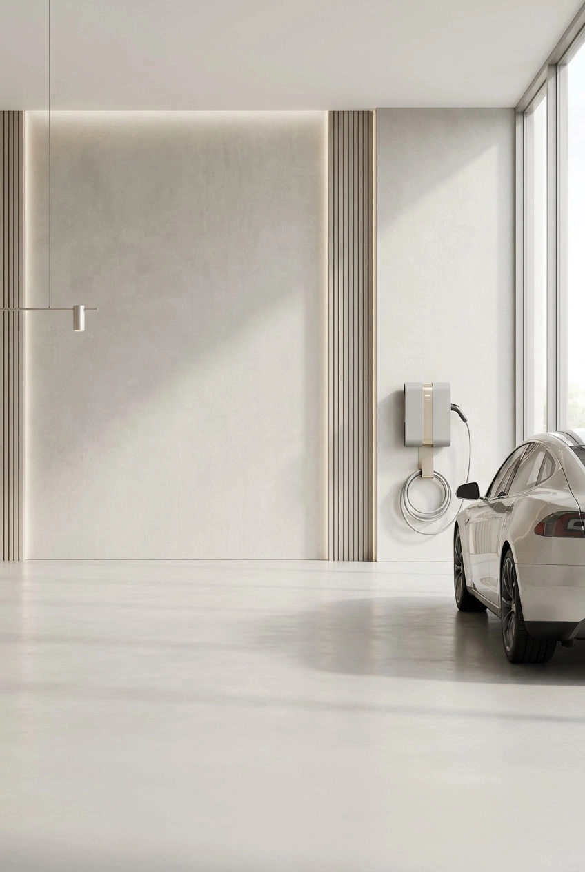 gemini-image-2_Create_a_premium_photorealistic_website_background_image_designed_specifically_f-0 Modern garage with electric car and wall-mounted charging station.